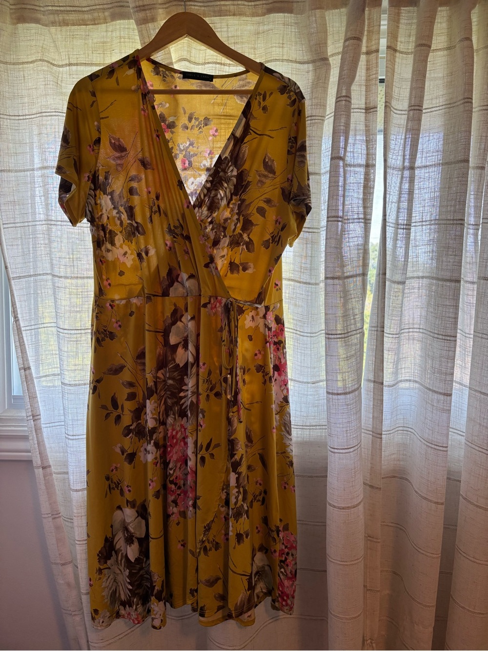 Chris & Carol - Floral Wrap Midi Dress - Mustard